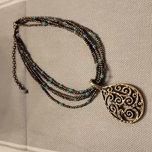 Premier Designs ST. TROPEZ Multi-strand Turquoise Necklace with Pendant